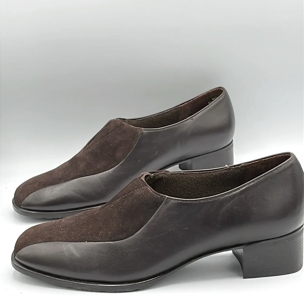 Munro American Two-Tone Brown Leather Shoes Size 8.5 | 1.5” Block Heel Comfort